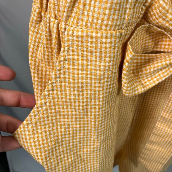&Merci Gingham Paperbag Waist Tie Romper Size M Yellow White Button Front - Picture 5 of 11
